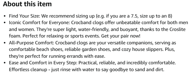 Crocs – Amazon Product Listing Product Description