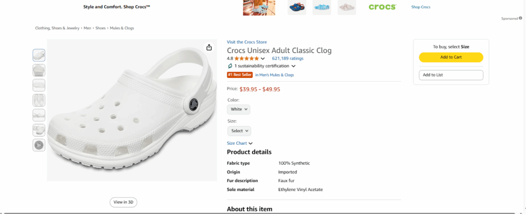 Crocs – Amazon Product Listing Product Visuals