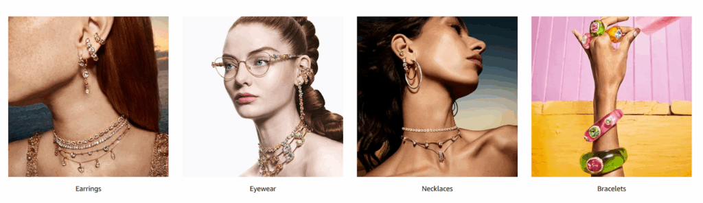 Grid showing different jewelry categories with clear images