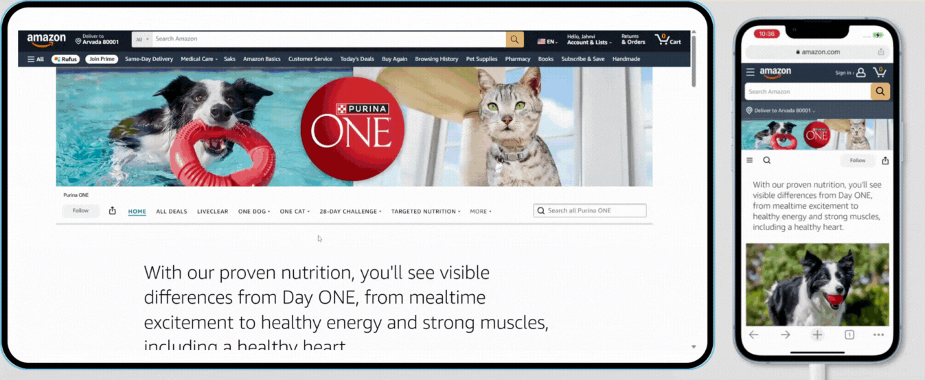Purina ONE Storefront in laptop and mobile