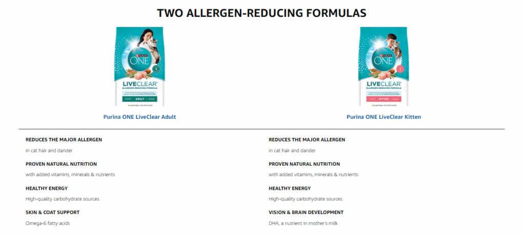 Purina ONE comparative chart showing