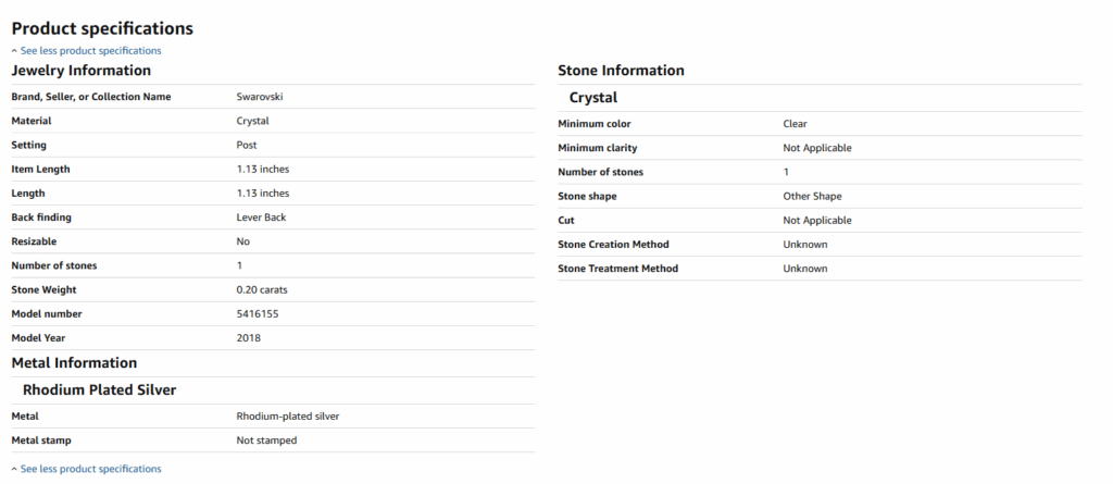 Swarovski Product details section