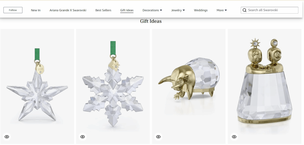 Swarovski gift collection on Amazon Store