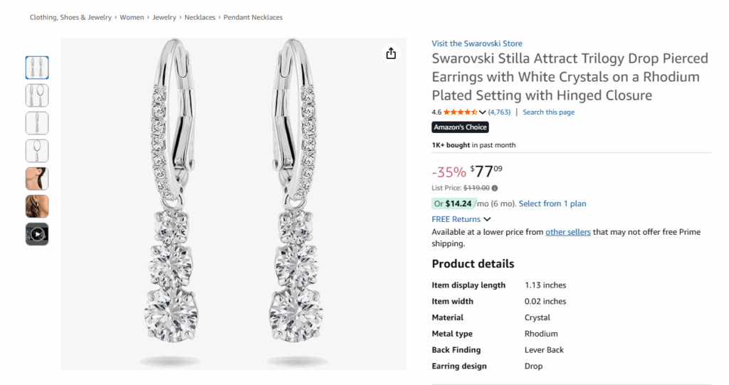 Swarovski – Main product image of crystal drop earrings on a white background