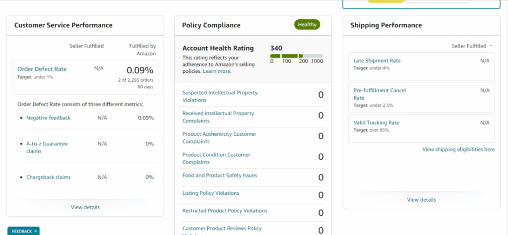 Monitor Amazon Account Health Metrics