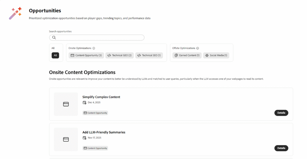 Optimization opportunities on Adobe LLM brand visibility tool
