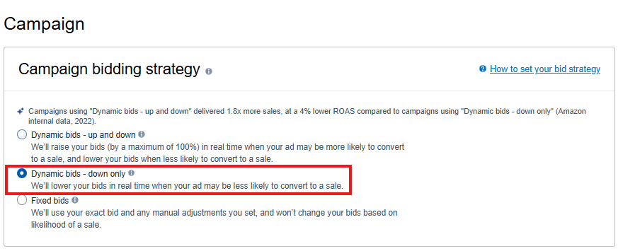 Choose the type of bidding strategy for the campaign.